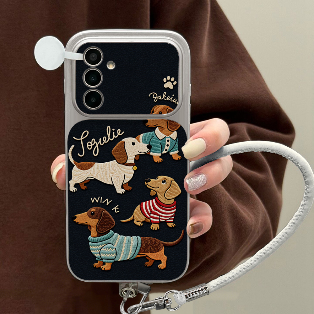 Cute Cartoon Wrist Strap Silicone Case - جراب هاتف بتصميم كلب داشهند كرتوني