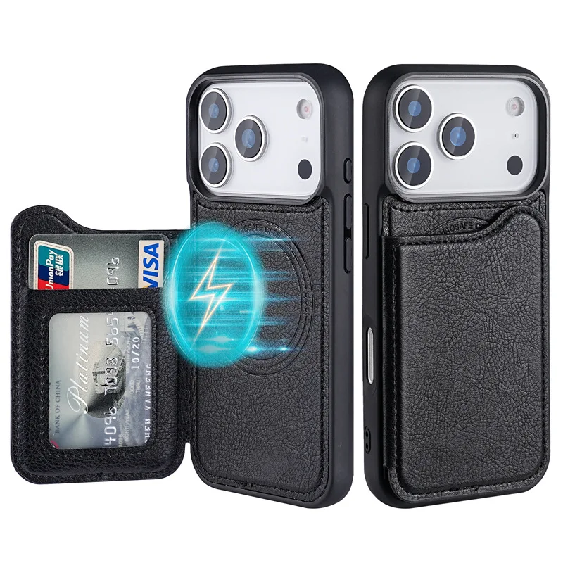 Leather Wallet Card Holder Phone Cover - حافظة هاتف مغناطيسية من الجلد مع