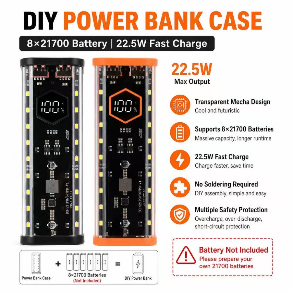 Power Banks - علبة بطاريات 8*21700 بقوة 22.5 واط