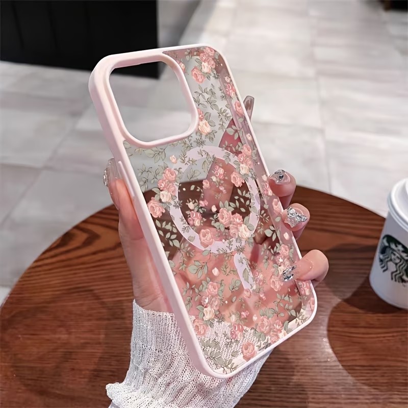 Clear Shockproof Bumper Case - غطاء هاتف مغناطيسي شفاف بتصميم وردة